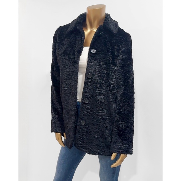 Ann Taylor Women's Black Persian Lamb Texture Faux Fur Coat Size S - Picture 3 of 11